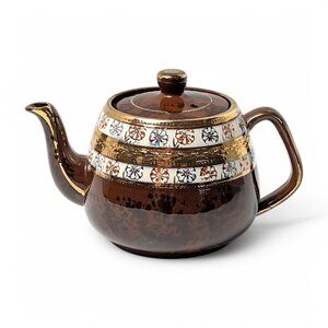 Arthur Wood Teapot 4645 Vintage Ceramic Brown Gold Tone Trim Made in England